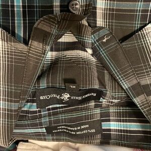 Beverly Hills Polo Club Black and Blue Plaid Shirt